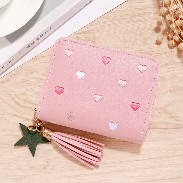 Geestock Women Tassel Wallet Ladies Small Mini Coin Purse Wallets Short Zipper Credit Card Holder for Cute Female Purses Wallet Pink