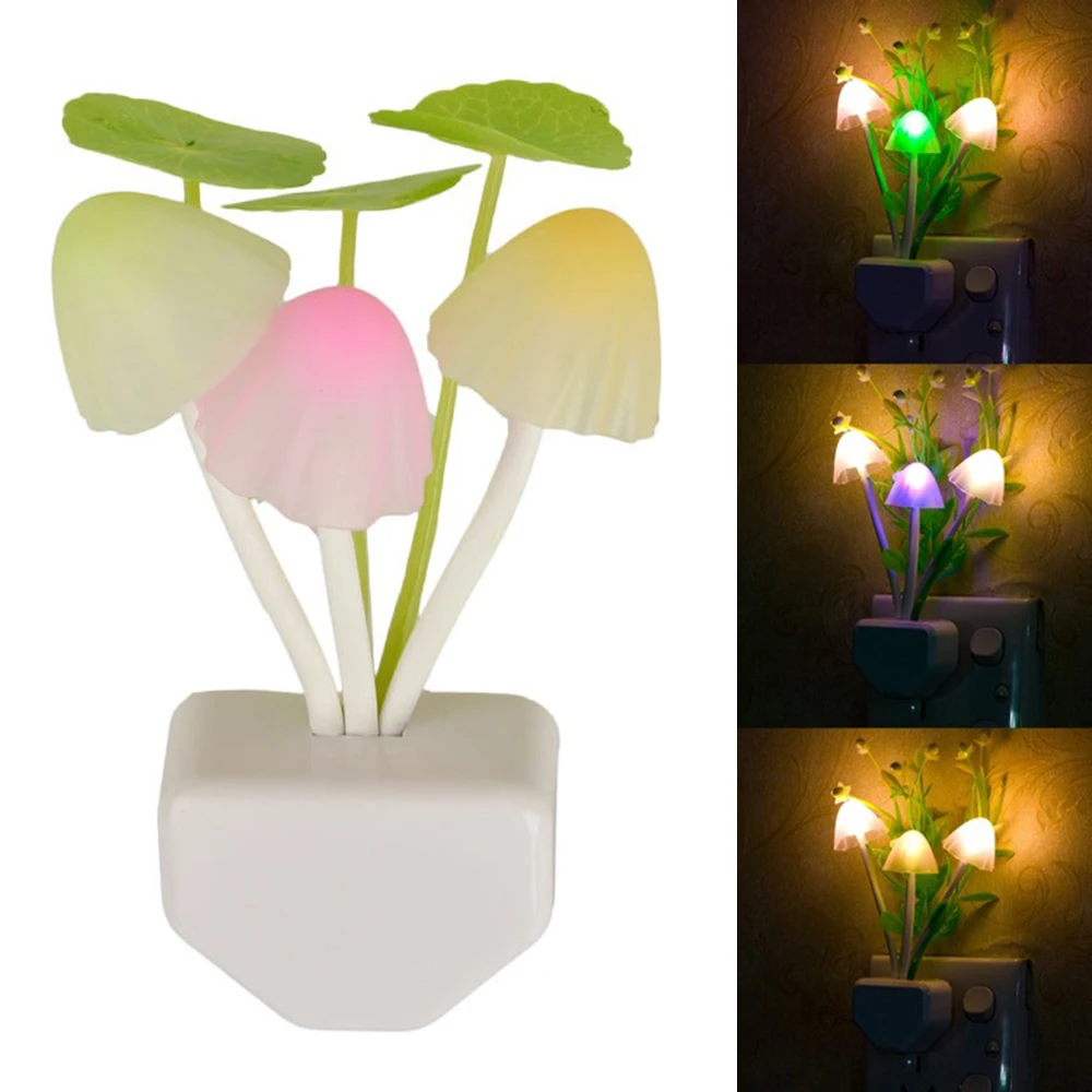 

Lotus Leaf Colorful Led Light Mushroom Shape Socket Sleep Light Smart Photosensitive Night Light For Kids Room Wall Lamp