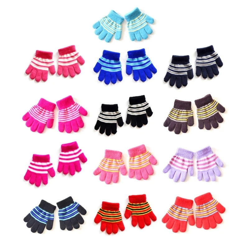 67JC Toddler Full Finger Gloves Stripe Gloves Knitted Mittens Winter Autumn Gloves Universal Cycling Gloves for Baby Girl Boy hot children magic glove girl boy kid stretchy knitted skating finger children s winter special warm gloves full gloves fig v9s5