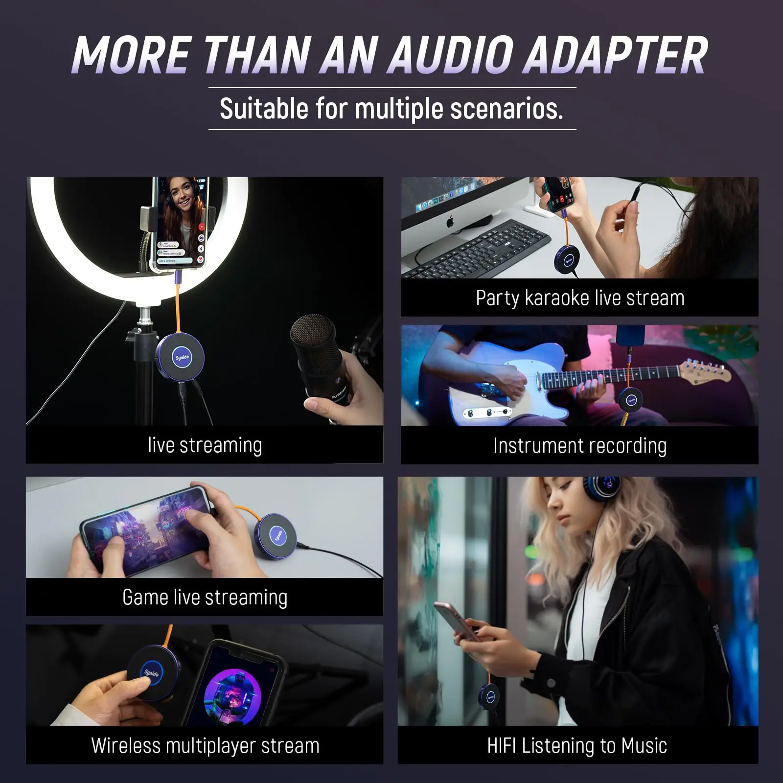 Portable Audio Interface for Live 24-bit 48 kHz Streaming while Charging for iPhone Android PC 1/4'' Adapter Electric Guitar