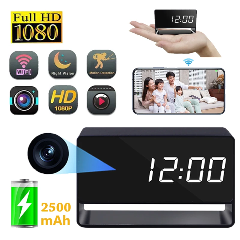 שעון מעורר מיני מצלמה 1080P Full HD Wifi Cam APP IR ראיית לילה תנועה מעקב התראה דחיפה מקליט אבטחה