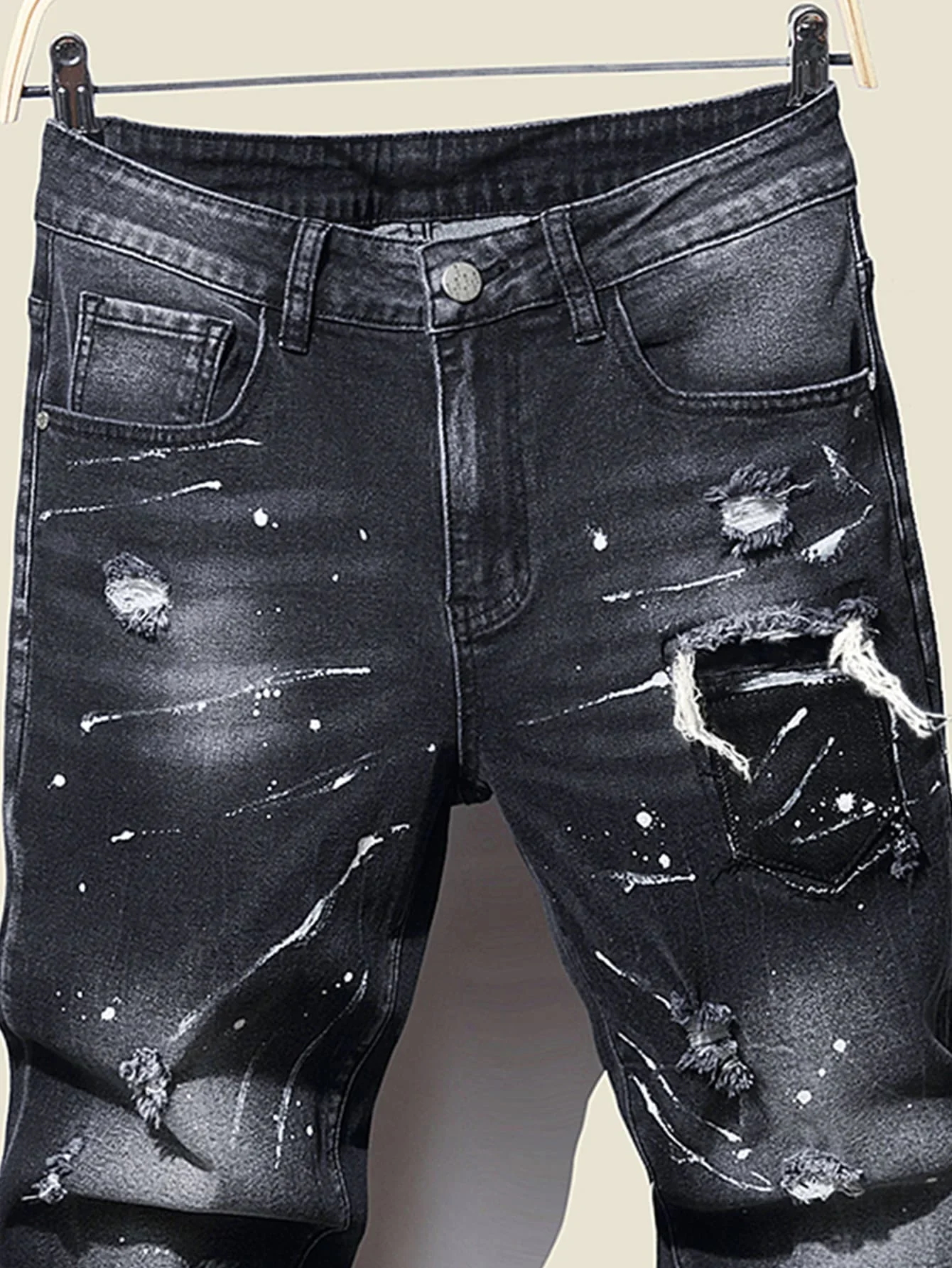 Paint Black Jeans With Holes In Them New Casual Ripped Hole - Main Image