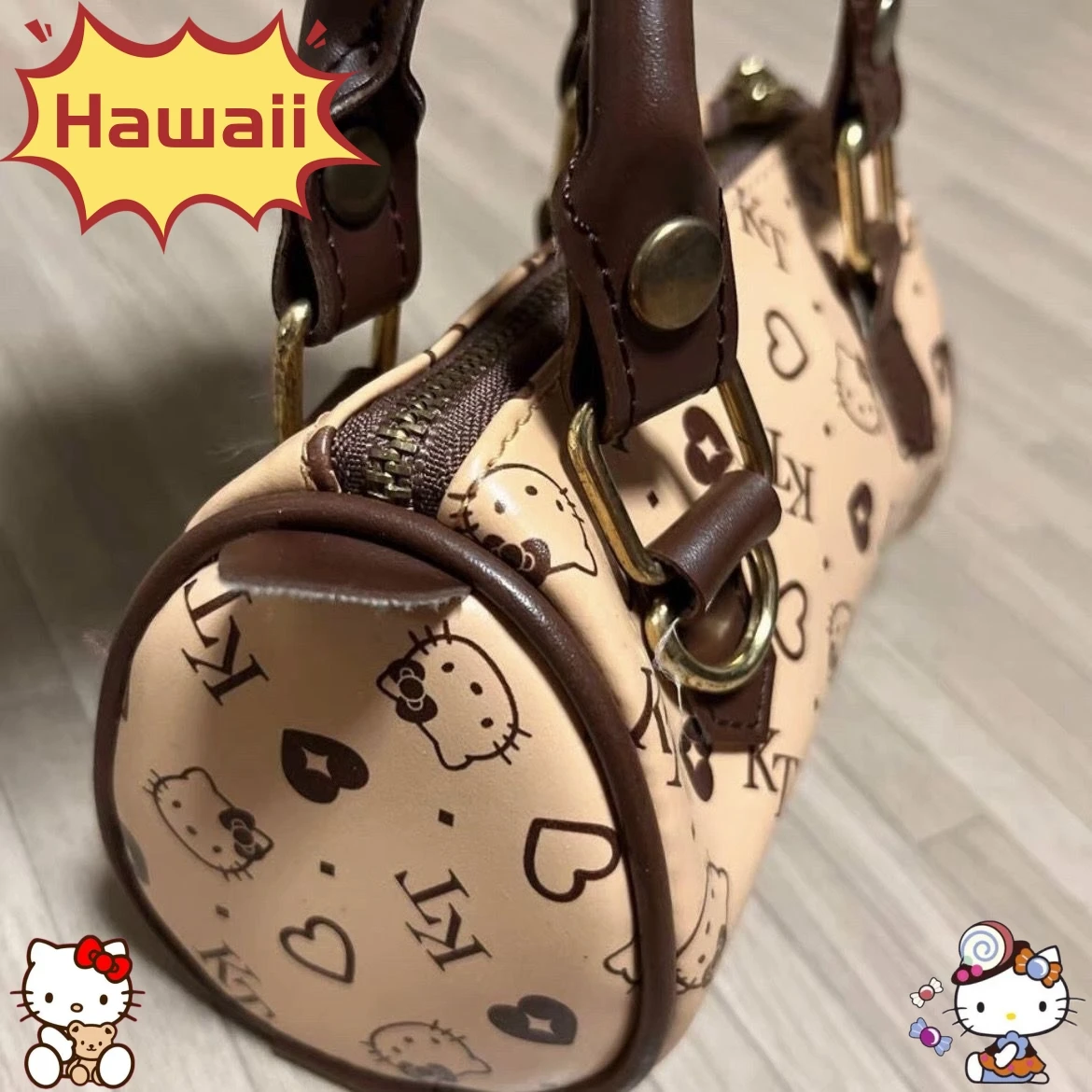 

Сумка Hellokitty из желтой кожи в гавайском стиле с винтажным аниме-принтом, сумки для хранения с героями мультфильмов Ins, милые сумки для подмышек Y2K для девочек, подарки