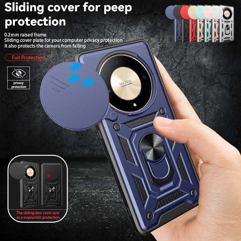Magnetic Ring Holder Armor Case for Honor Magic5 Lite 5G - Durable Camera Protection, 6.67 Back Cover