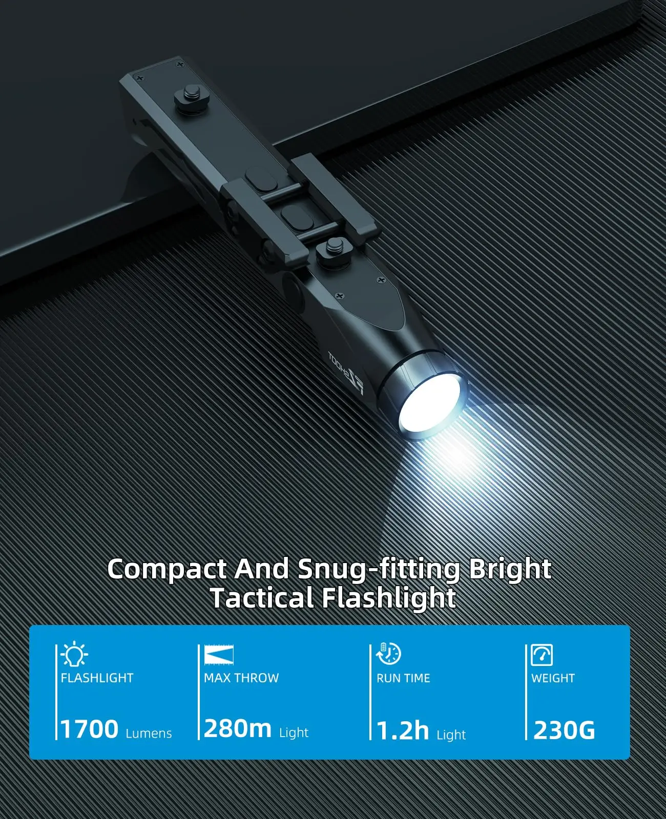 Tactical Flashlight 1700 Lumens Strobe Mode For M-Rail and Picatinny Magnetic Rechargeable Rifle Light