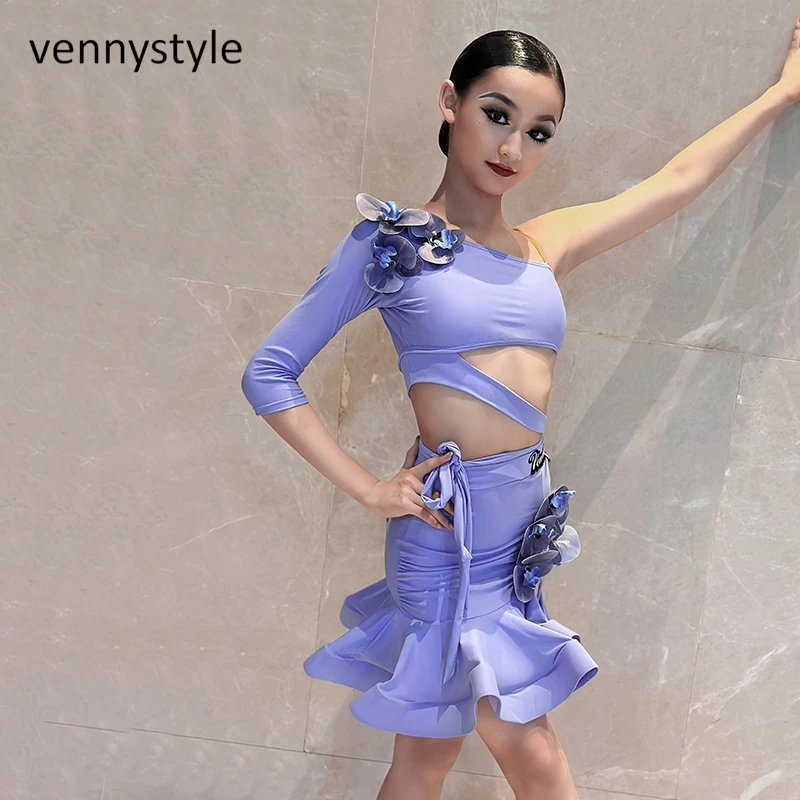 Venny Purple 여성용 바디콘 스커트, 라틴 댄스 대회 전문 공연 코스튬, 여성 라틴 댄스 드레스