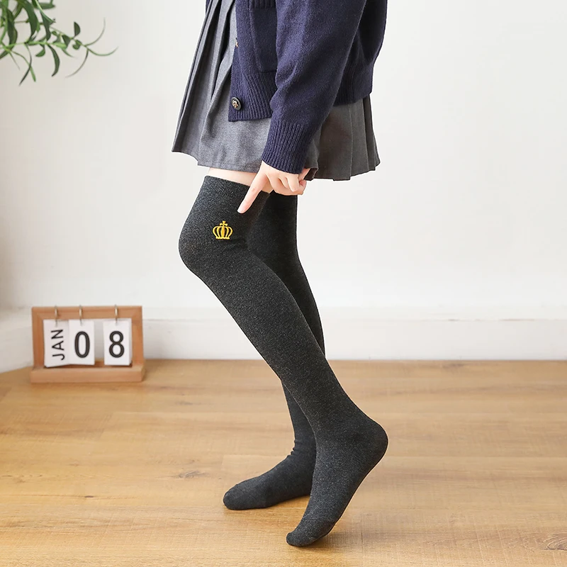 Baby Kids Cotton Warmer Stockings Cartoon Crown Embroidery Over The Knee High Sock Child Girls Student Autumn Winter Long Socks sports socks kids socks cartoon socks cotton knee socks