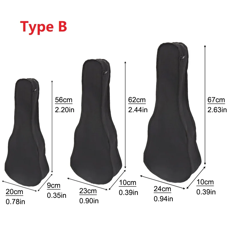 Black Portable Ukulele/Guitar Soft Case - Waterproof Cotton Bag, Multiple Sizes Available