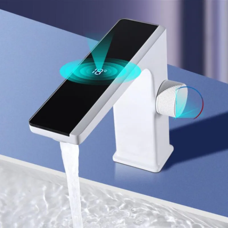 

LED Intelligent Digital Display Basin Faucet Hot and Cold Water Mixer Sink Tap Bathroom Brass Gun Gray Washbasin Vanity Faucet