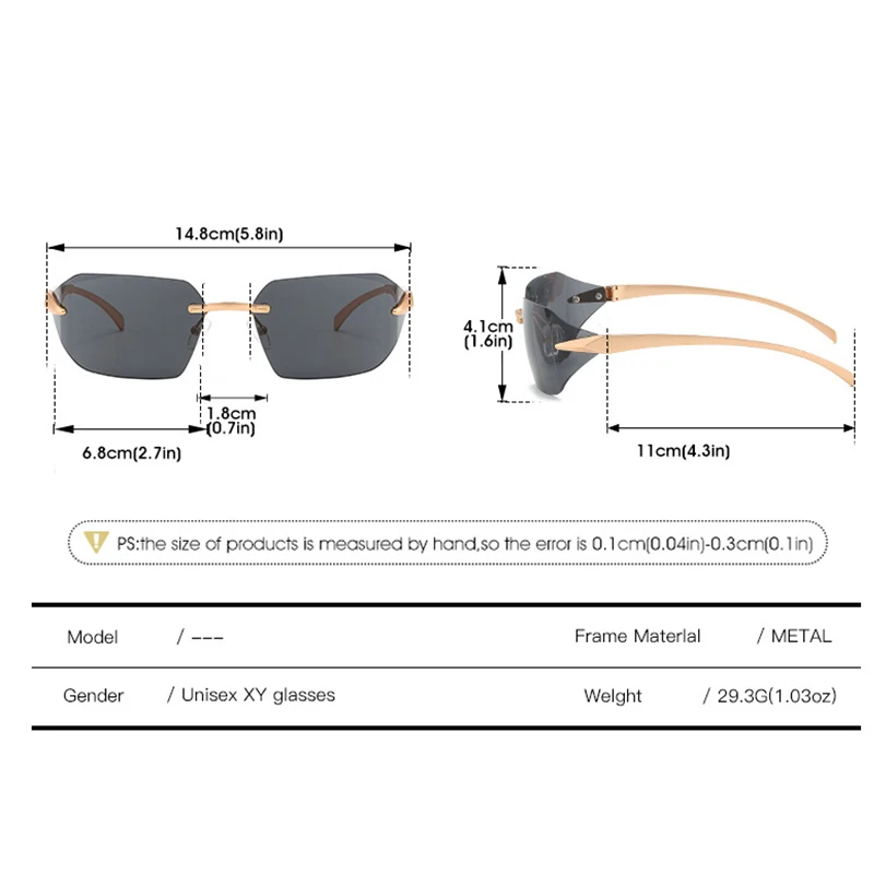 New Frameless Edge-cut One-piece Curved Sunglasses For Women, High-end Trendy Metal Car Sunglasses 81069