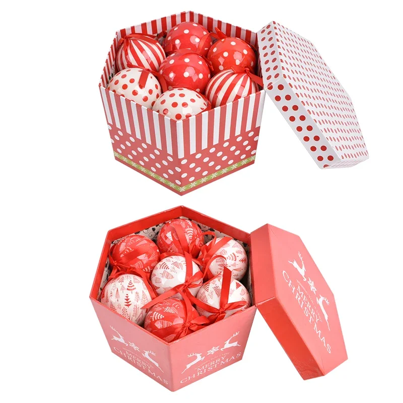 

Christmas decoration 75MM paper bag ball Christmas tree hanging ball shopping mall scene layout red and white memory