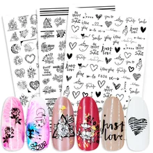 

3D Self-Adhesive Nail Stickers Black White Flower Heart Design Stickers For Nails Manicure Foil Nail Art Decor Nail Decals