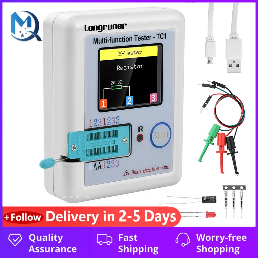 

LCR-TC1 1.8" TFT LCD Display Multi-meter Transistor Tester Diode Triode Capacitor Resistor Test Meter ESR LCR NPN PNP MOSFET COD