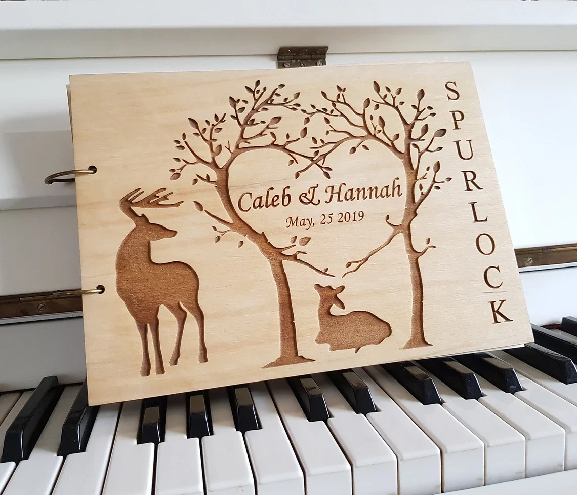 Tree Wedding Photo Book Wooden Personalized Guest Book Wedding Deer Guest Book Personalized Photo Album Wedding Scrapbook Family