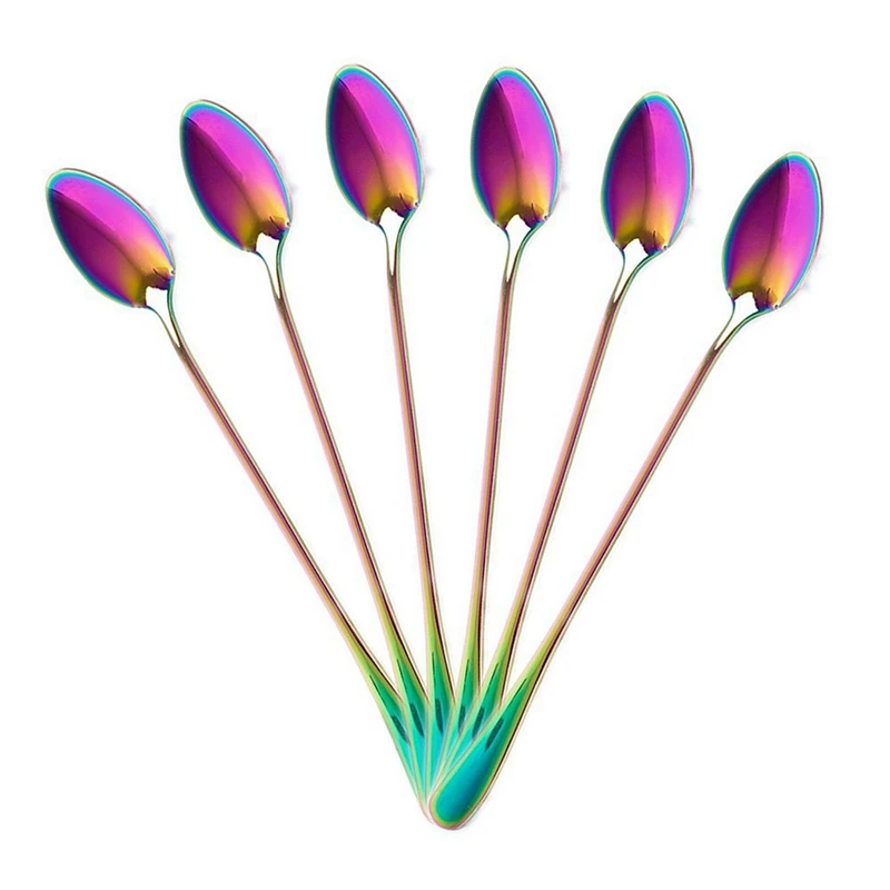 

Coffee Teaspoons, Set Of 18 Rainbow Color Coffee Spoon Long-Handle Ice Cream Desert Cocktail Stir Spoons Mixing Spoon