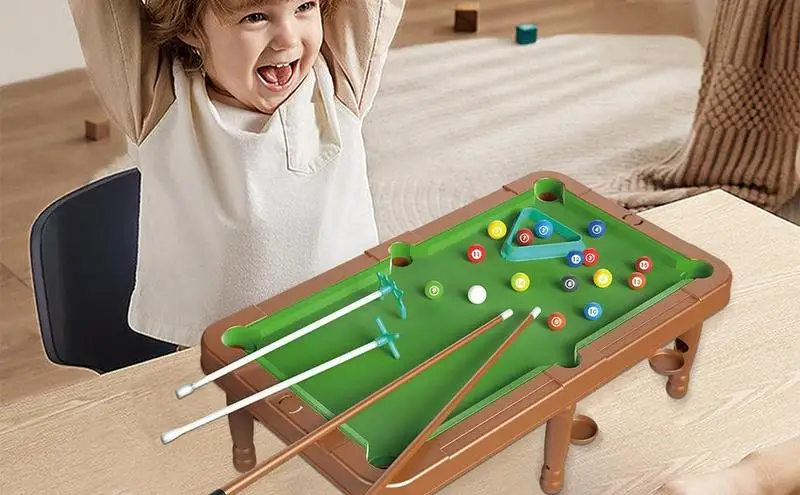 

Portable Tabletop Billiards Mini Pool Table Racking Triangle Indoor Game Toy Billiard Cues Pool Table Set gift for children