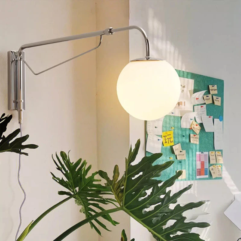 Modern Chrome Long Pole Rocker Arm Wall Lamps Rotatable