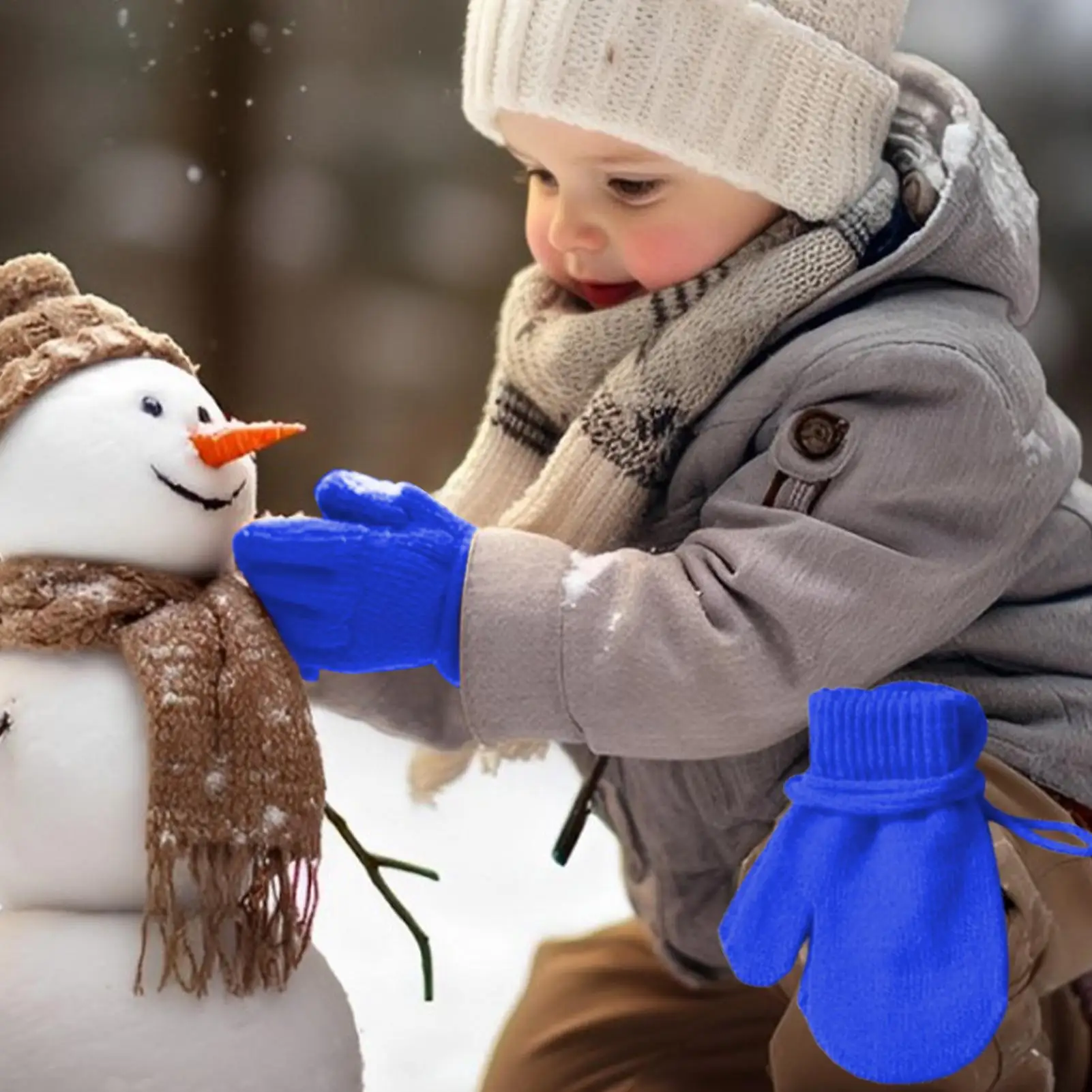 قفازات تزلج للأطفال، قفازات ثلج محبوكة مع سلسلة، قفازات مريحة ودافئة، إكسسوارات شتوية لطيفة للأطفال للتزلج على الجليد