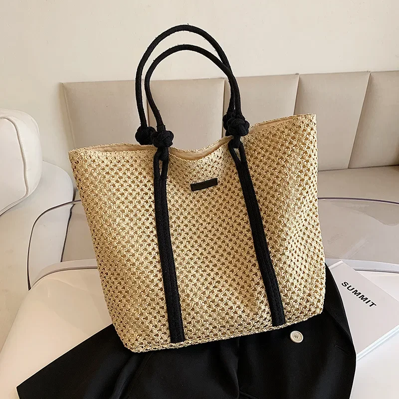 

Hollow Out Straw Handbags For Women 2023 New Large Capacity Casual Weaving Shoulder Bag Simple Designer Shopper Tote Beach Bag