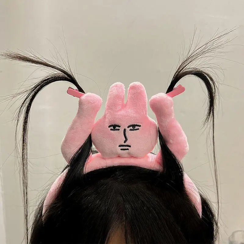 Funny Headband New Pink Bunny Hair Band Quirky Fun Plush Headband Grip Bangs Cute Photo Decoration Hair Bands Headdress