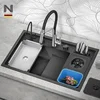 N8850XN Multifunctional Glass Rinser Stepped Stainless Steel Nano Single Bowl Kitchen Sink 5