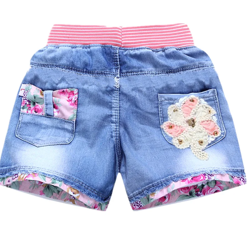 New 2022 Kids Girls Summer Denim Shorts Baby Girls Cute Cartoon Embroidery Laced Shorts Casual Jeans Short Pants Clothing