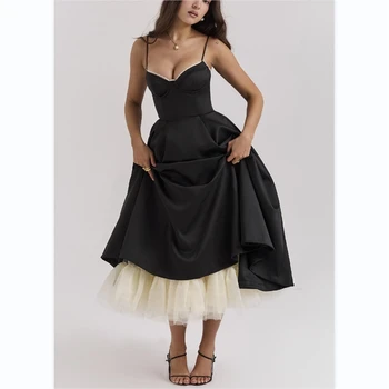 Double Layer European And American Women's New Best-Selling New Type SlingVCollar Sleeveless Dress Pettiskirt Long Skirt 1