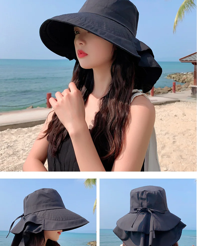 Sun Hat With Uv Protection And Neck Flap Wide Brim Beach Cap_voghion.com