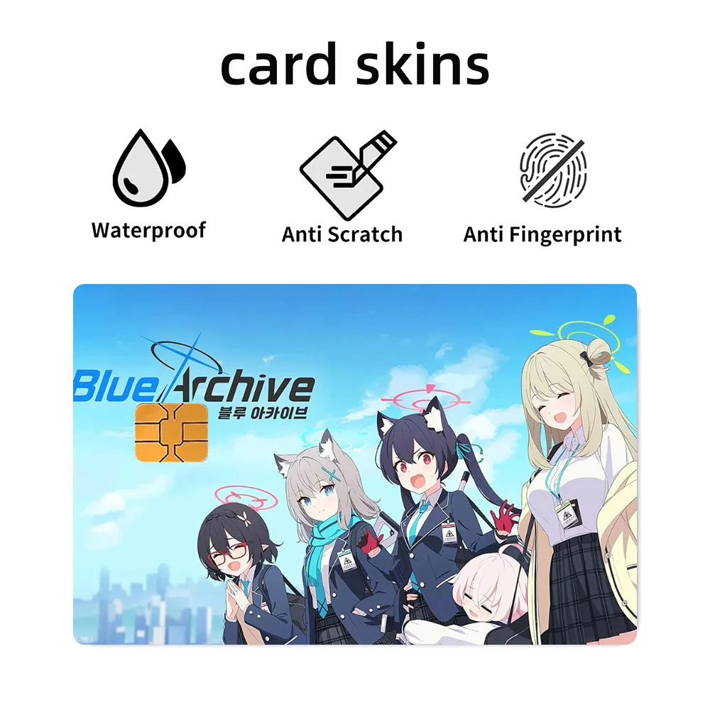 1PC Game Anime Blue Archive Stickers 4pcs PVC Card Skin Stickers for Bank Card Bus Metro Case Decorate Gift