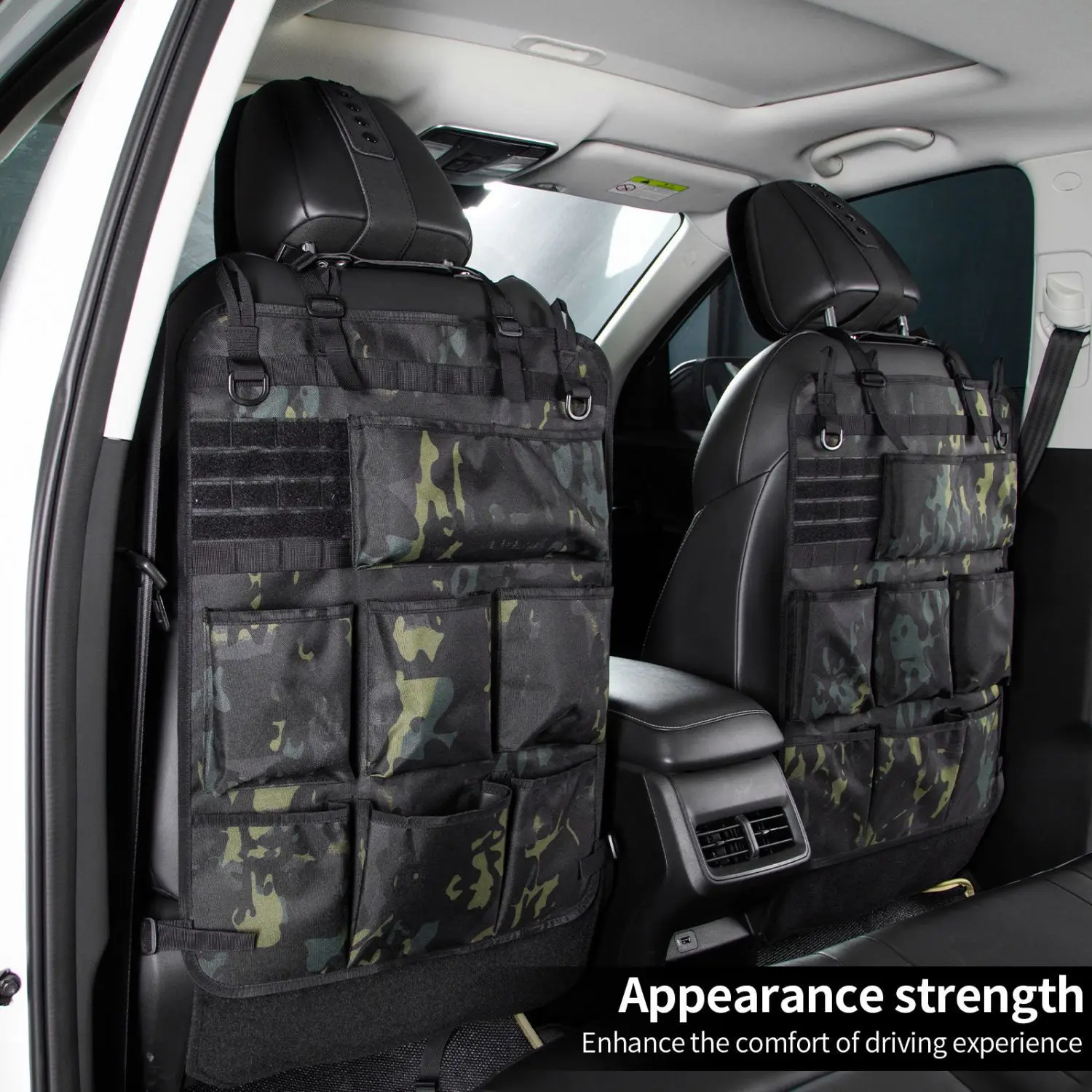 Organizer Universale per Sedile Auto Stile Militare, Borsa Portaoggetti Mimetica con 7 Tasche, Organizer Tattico per Auto, Camion, SUV