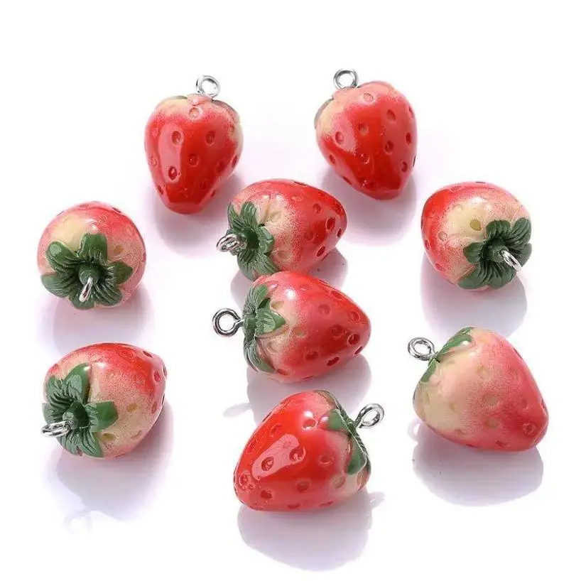 5/10Pc Resin Simulation Strawberry Pendant 3D Strawberry Keychain Pendant Cute Handmade DIY Earrings Necklace Strawberry Pendant