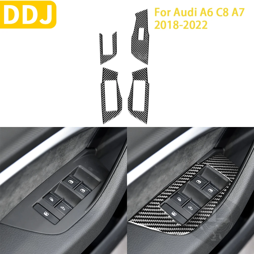 

For Audi A6 C8 A7 2019-2022 Car Accessories Window Lifting Panel Cover Trim Carbon Fiber Stickers Decoration Styling