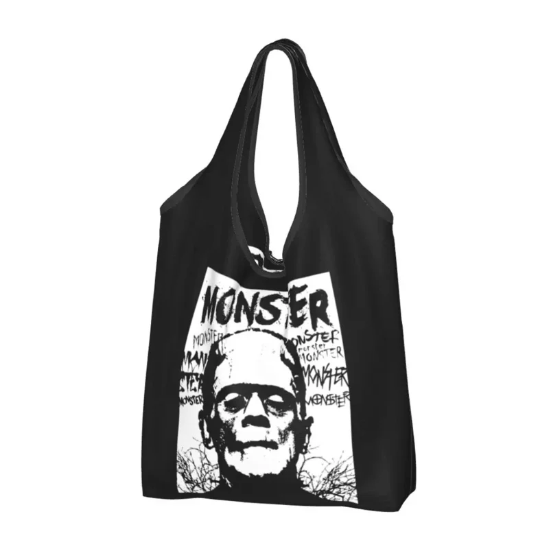 

Reusable Monster Frankenstein Shopping Bag for Groceries Foldable Classic Halloween Karloff Dracula Horror Grocery Bags Tote Bag