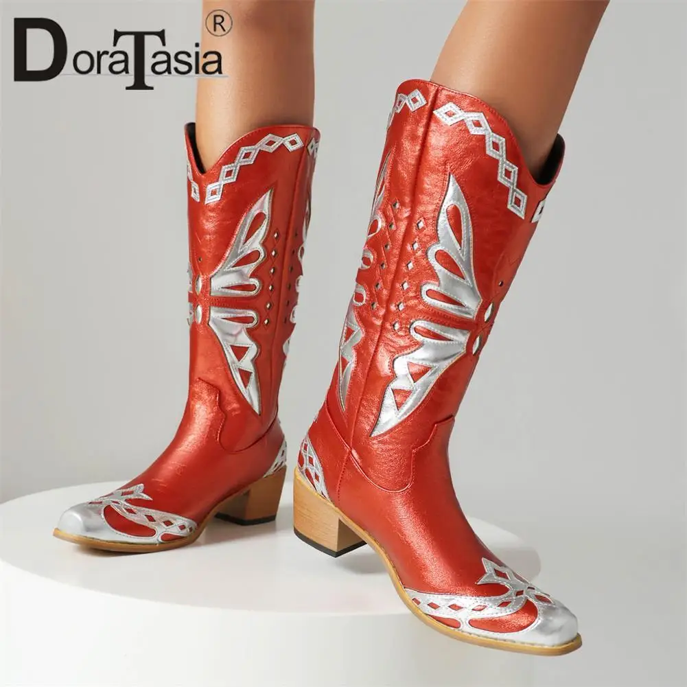 

Brand New Ladies Vintage Western Cowboy Boots Fashion Embroider Mixed Colors Chunky Heels women's Boots Casual Party Woman Shoes