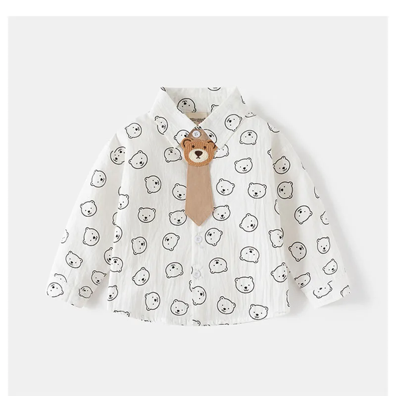 Cute Bear Kids Shirt Cartoon Stripe Blouse for Boys Girls