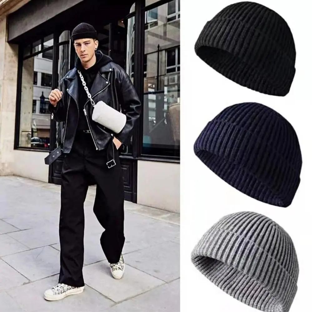 Trendy Korean Style Knitted Hats Flanged Short Hip Hop Hat Warm Fisherman Beanies Autumn and Winter
