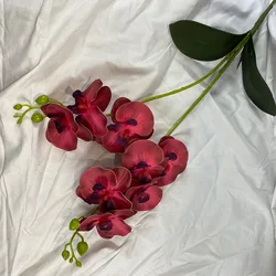 Elegant Artificial Butterfly Orchid Arrangement with Real Touch Leaves for Home and Wedding Decor (Deep Red)