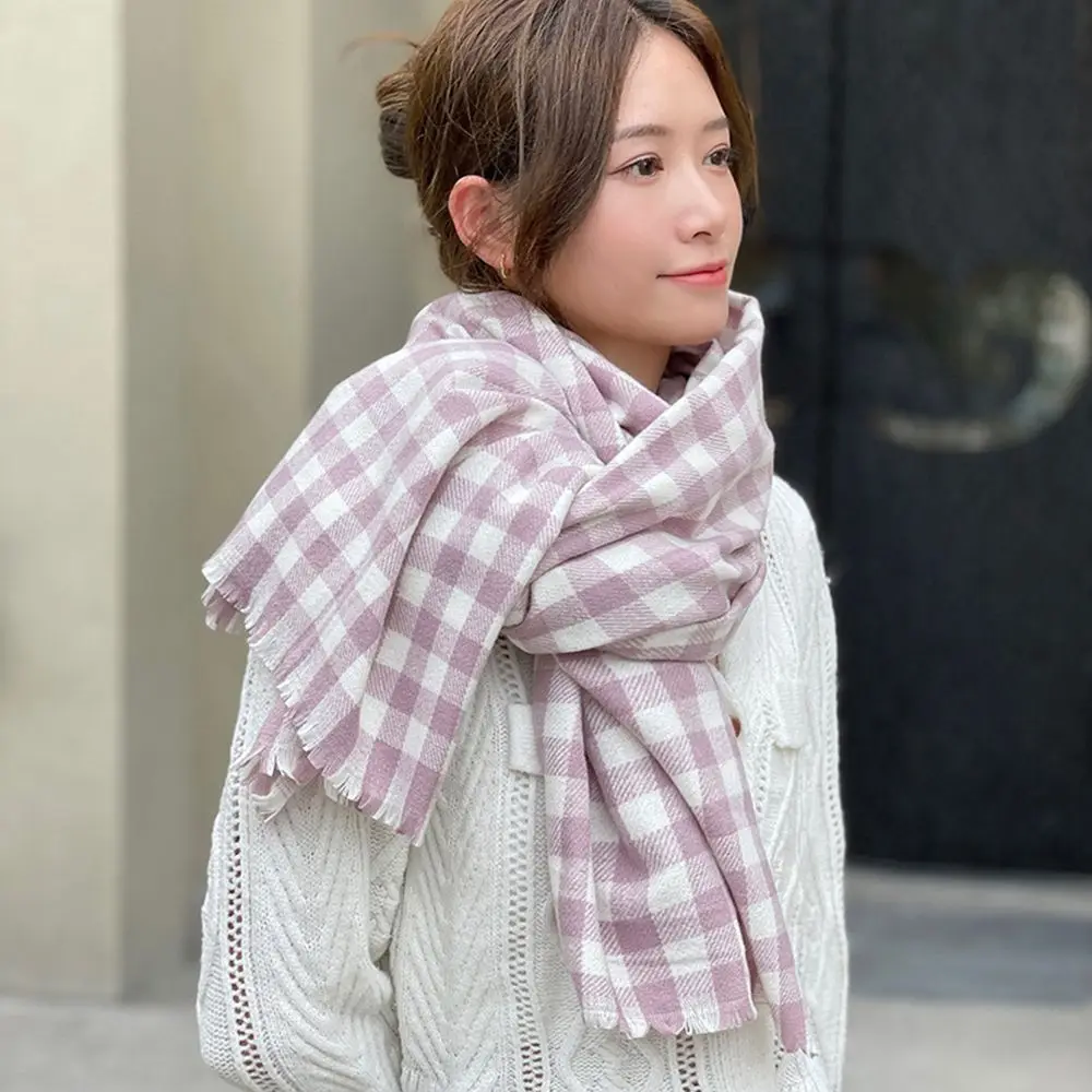 

Warm Soft Female Imitation Cashmere Male Lattice Korean Long Shawls Women Winter Scarves Grid Wraps Knitted Shawls