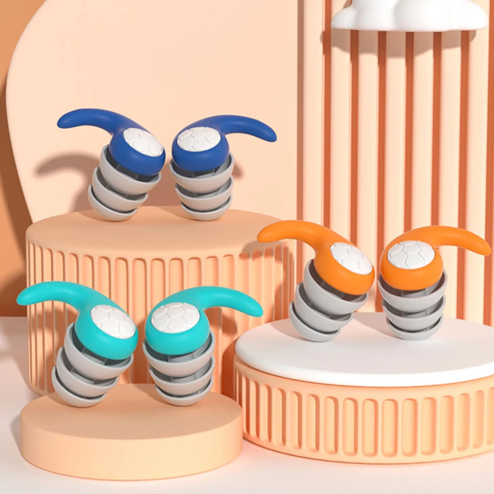 1 Pair Silicone Earplug Waterproof 3 Layers Swimming Ear Plugs Reduction Soundproof with Storage Box for 5-12 Year Old Children