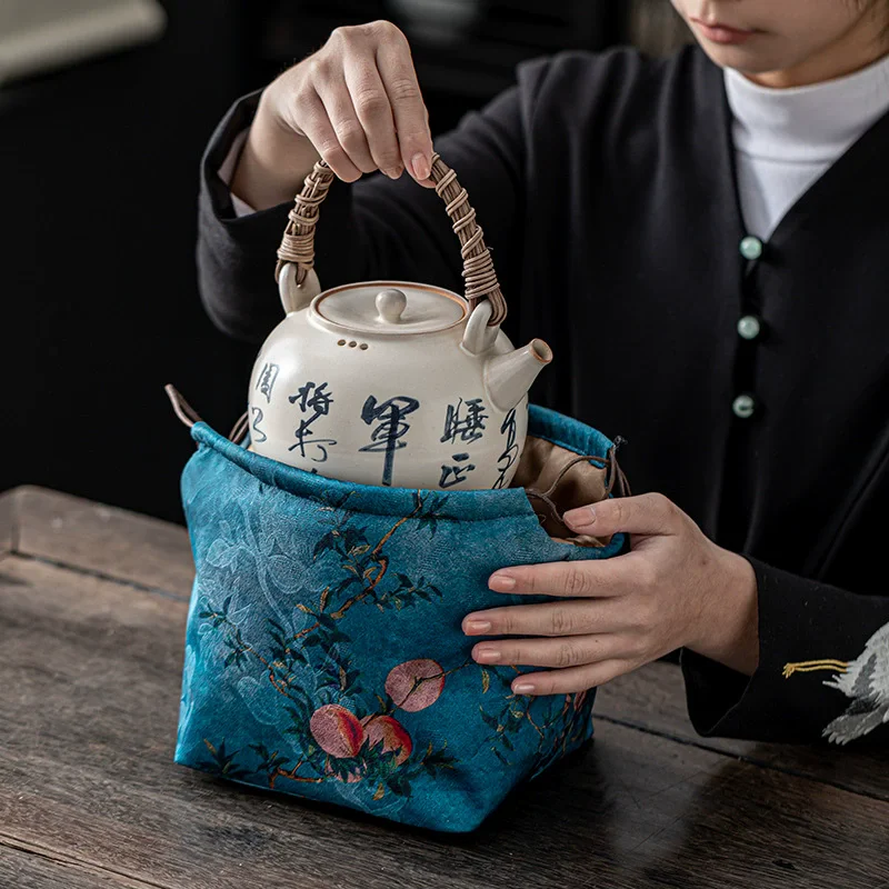 Chinese Style Tea Set Bag Teapot & Kettle Storage Bag Portable Outdoor Tea Set Bag Multi-functional Tea Accessories Bag