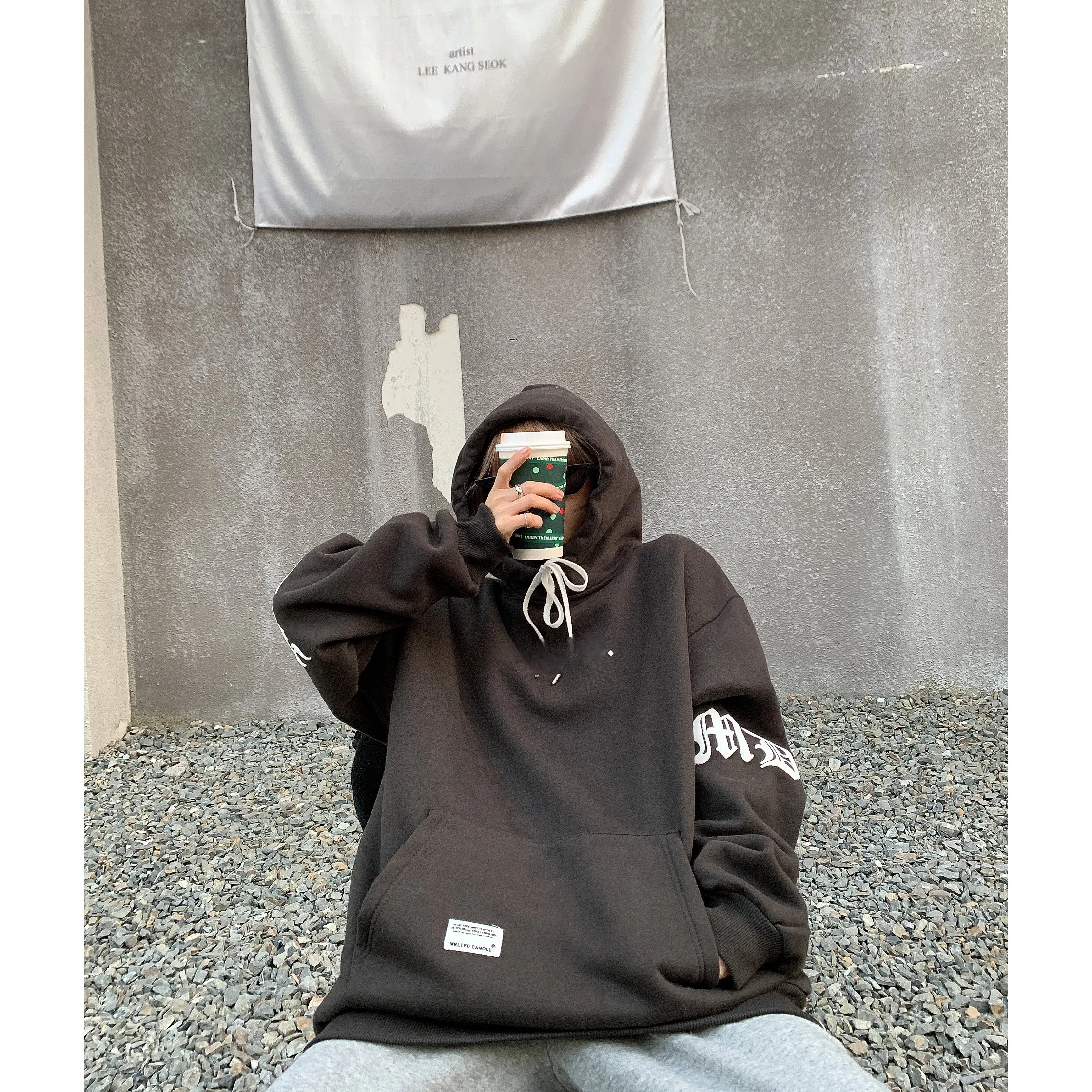 클리어런스 겨울 트렌디 브랜드 복직 커플 두꺼운 까마귀 느슨한 무거운 미국 인쇄 양털 안감 까마귀 여성 남성