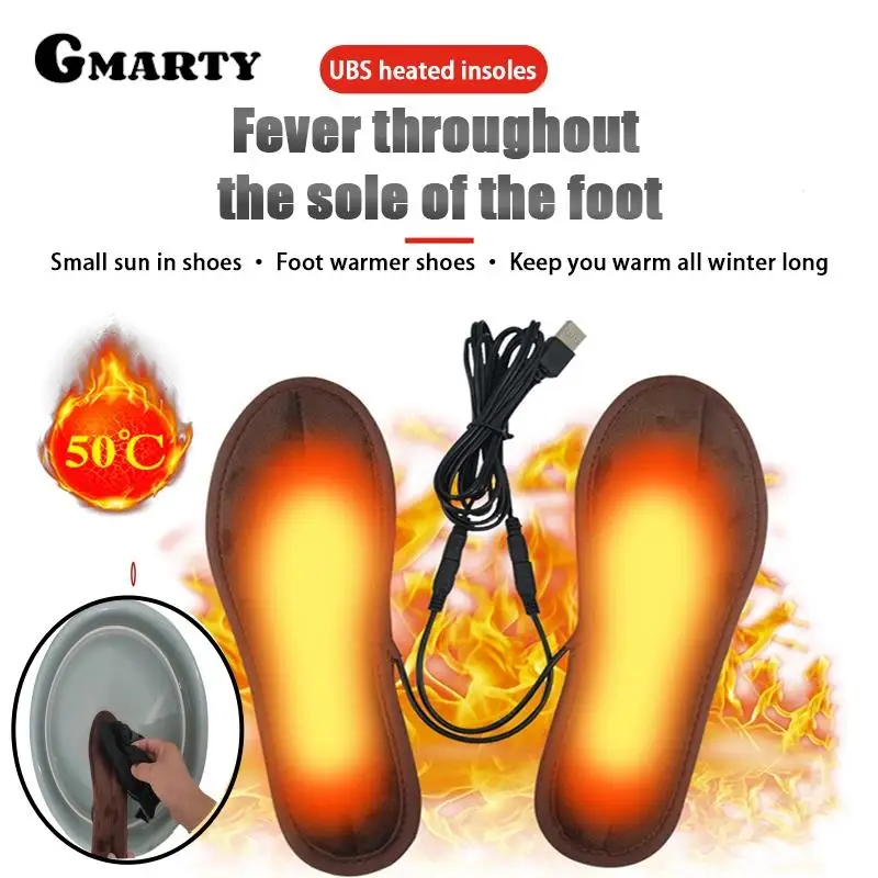 

USB Heated Insoles Winter Shoe Inserts Charged Electric Insoles For Shoes Boot Thermal Cycling Hiking Heating Sock Fur Foot Pads