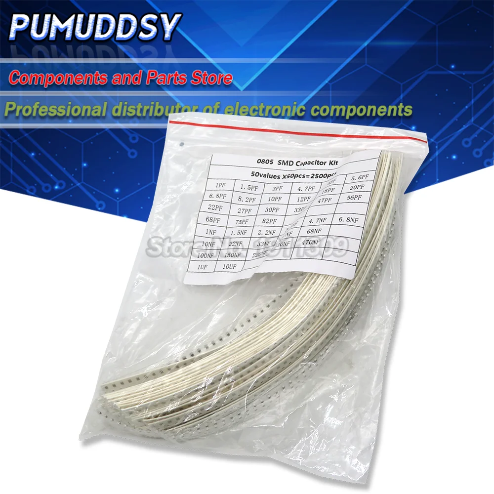 

0805 SMD Chip Ceramic Capacitor Assorted Kit 1pF~10uF 50values*50pcs=2500pcs Samples Kit igmopnrq