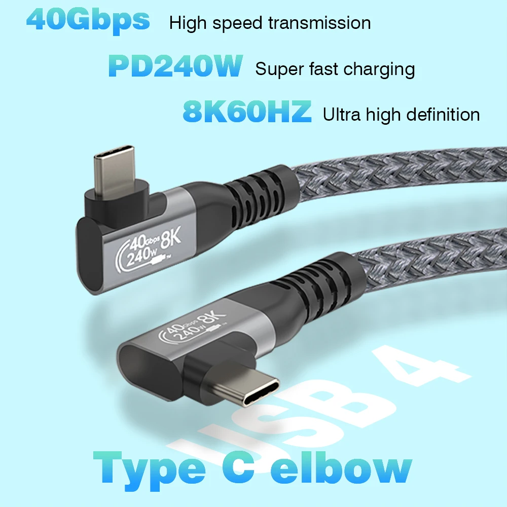 UGOURD USB 4 40Gbps 케이블 Thunderbolt4 유형 c 팔꿈치 90도 각도 240W USB C 케이블 eGPU ssd 상자 ACASIS 용 남성-남성