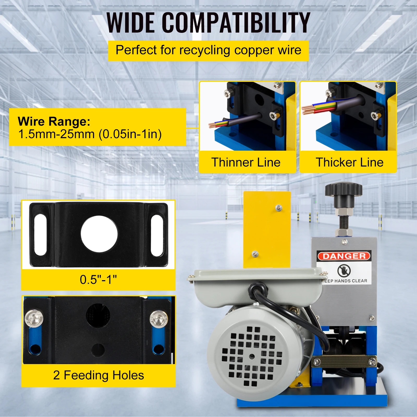 VEVOR Electric Wire Stripping Machine Portable Cable Stripper Wire Stripper 1.5 - 25mm 180W 220V 110V for Scrap Copper Recycling 4