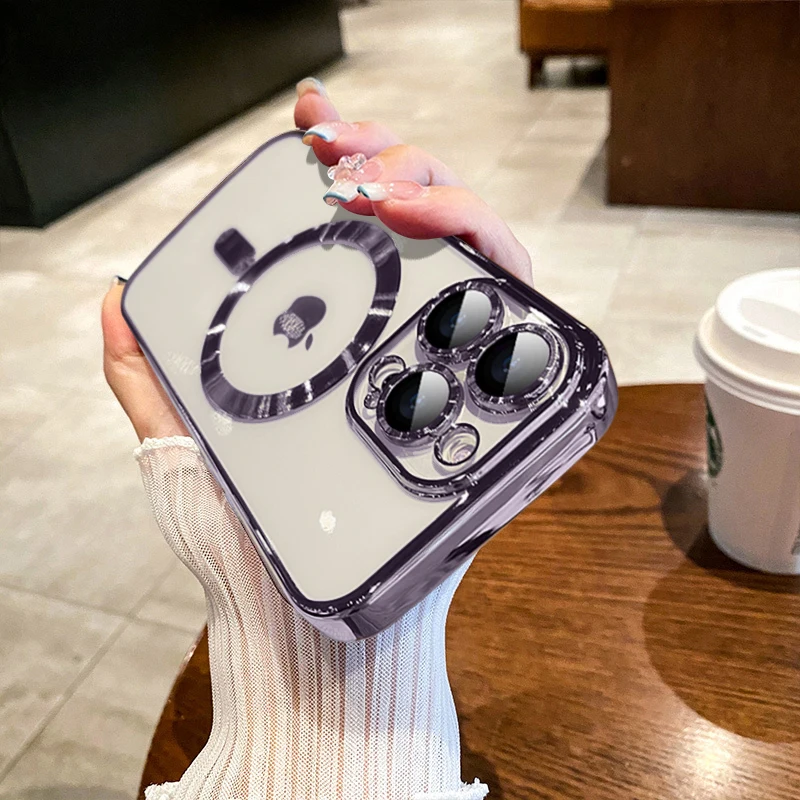 Premium Magnetic Wireless Charging Case with Original Plating - Clear Cover