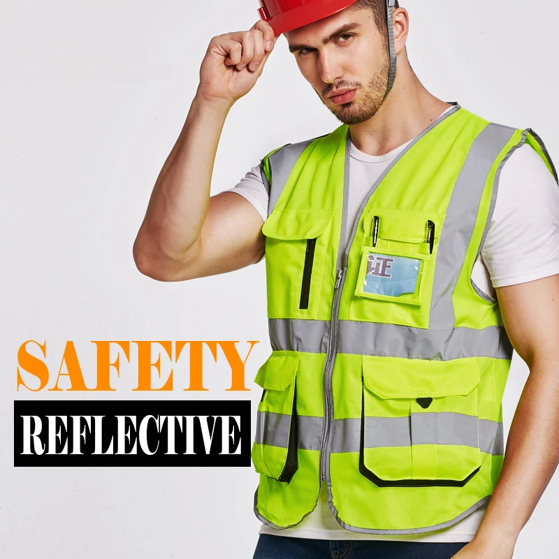 SFvest Two tone Reflective safety vest work uniforms workwear hi vis vest with muilti pockets