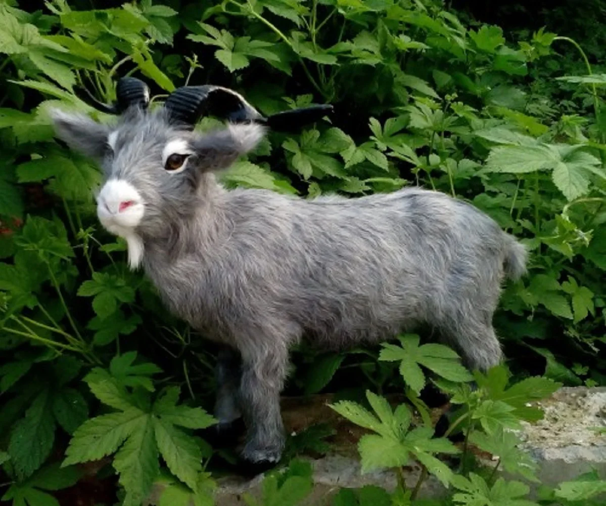 

big 37x26cm gray sheep, goat hard model toy,polyethylene&furs handmade craft,prop.home decoration,Xmas gift 0719