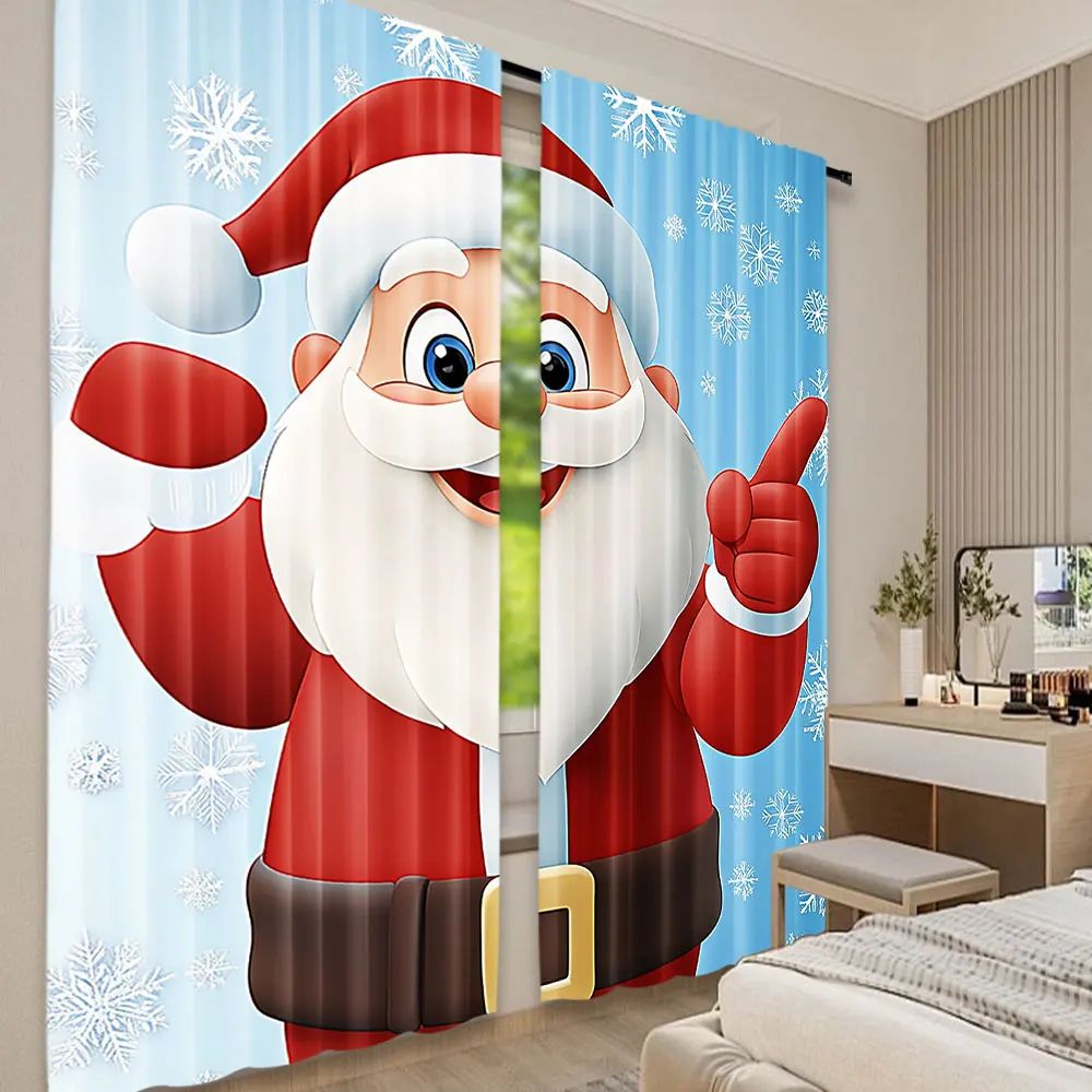 2Pcs Christmas Curtain Father Christmas Happy Winter Snow Season Elements Suitable For Living Room Bedroom Kitchen And Bathroom 3