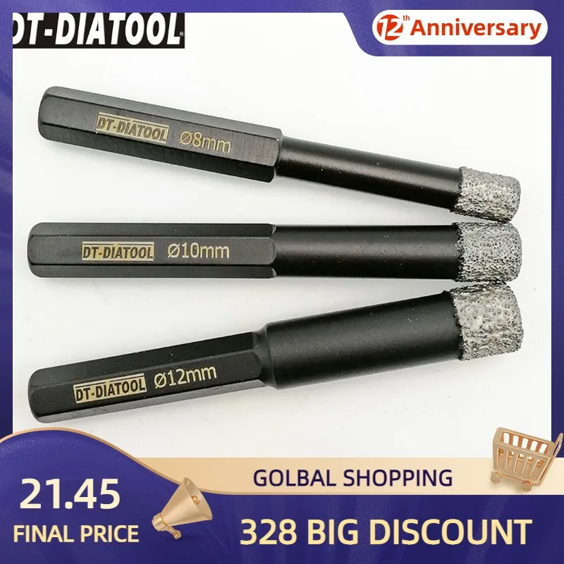 DT-DIATOOL 3 шт./компл. диаметр 8 + 10 12 мм шестигранный хвостовик сухое вакуумное